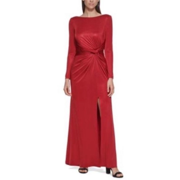 Vince Camuto Petite Metallic-Flecked Jersey Gown - Red Size 2P New - Picture 1 of 3
